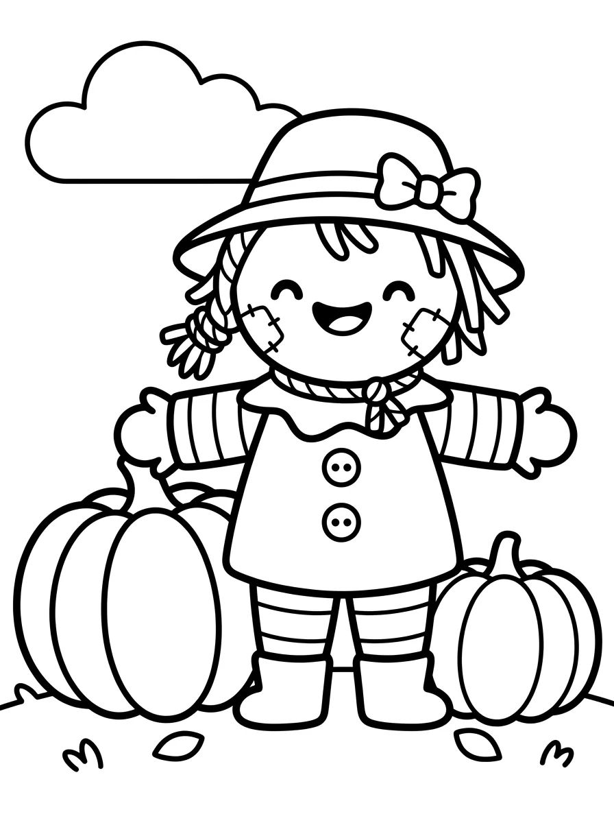 Espantalho Kawaii na Horta para colorir Desenho de Espantalho Kawaii na Horta para colorir e imprimir grátis