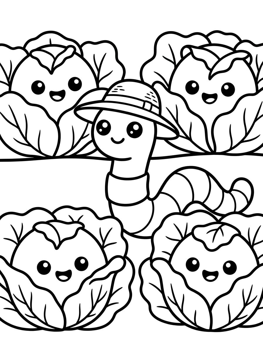 Minhoquinha nas Alfaces para colorir Desenho de Minhoquinha nas Alfaces para colorir e imprimir grátis