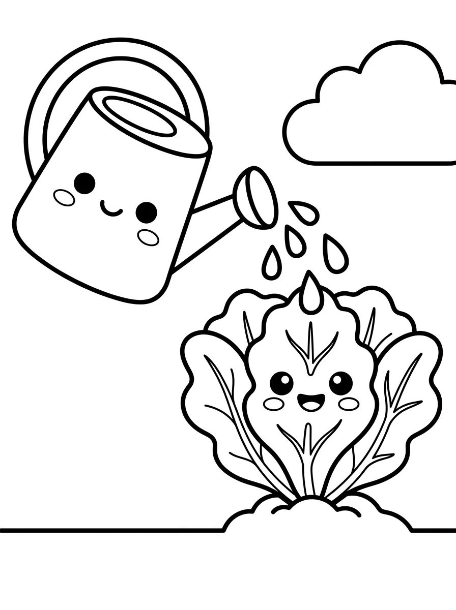 Regador Fofo e Pé de Alface para colorir Desenho de Regador Fofo e Pé de Alface para colorir e imprimir grátis