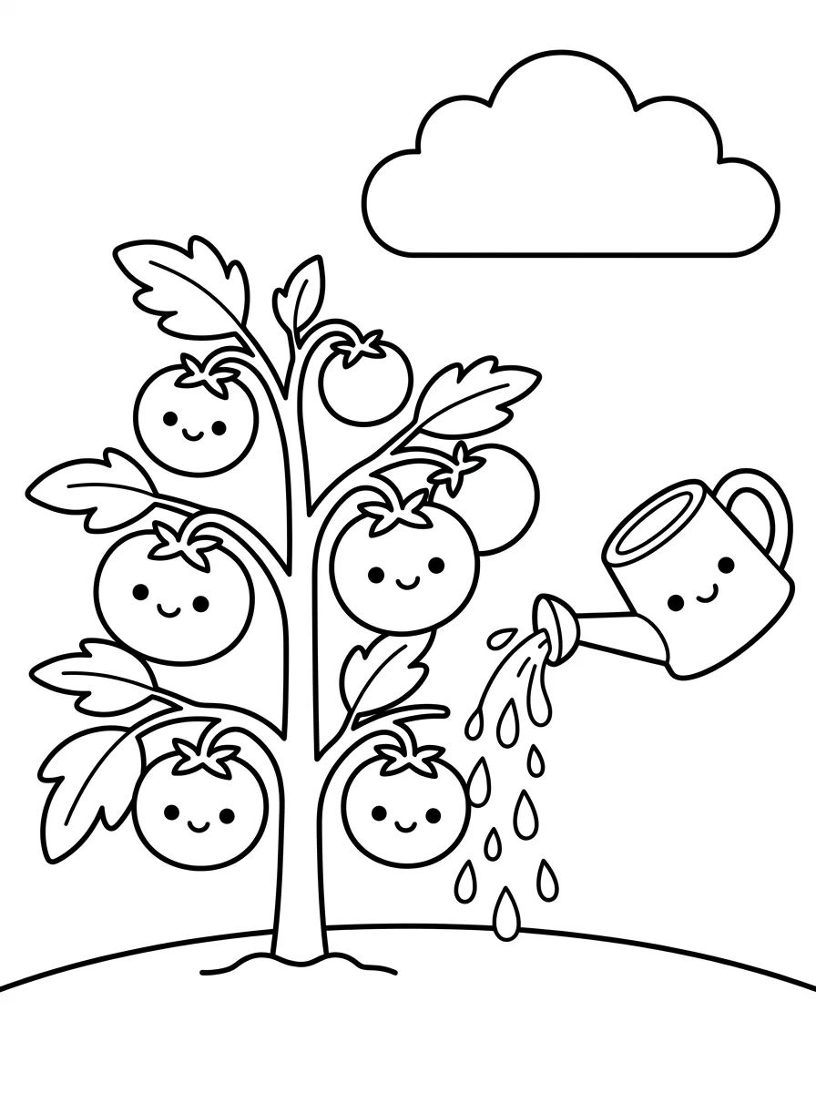Tomateiro Feliz na Horta para colorir Desenho de Tomateiro Feliz na Horta para colorir e imprimir grátis