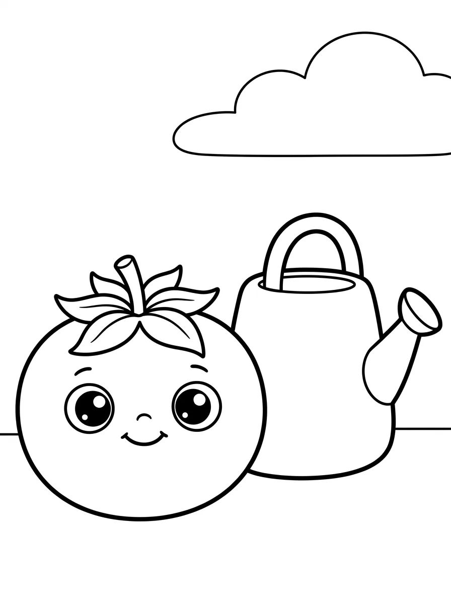 Tomatinho Feliz e Regador para colorir Desenho de Tomatinho Feliz e Regador para colorir e imprimir grátis