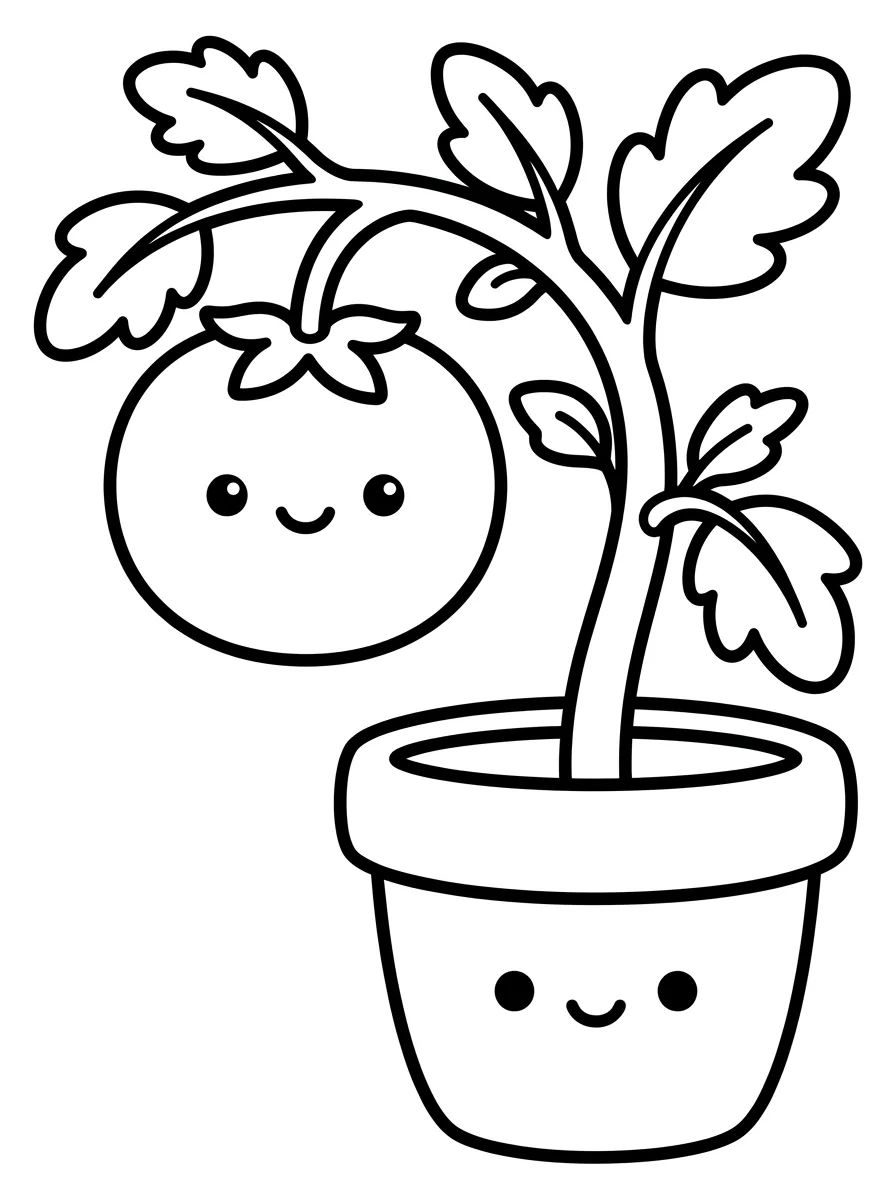 Happy Little Tomato in a Pot para colorir Desenho de Happy Little Tomato in a Pot para colorir e imprimir grátis