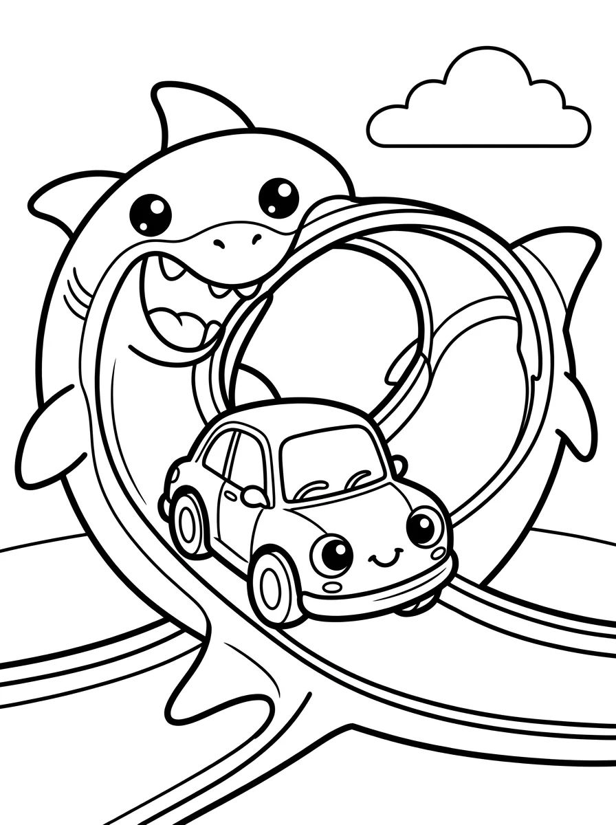 Carrinho Fofo na Pista do Tubarão para colorir Desenho de Carrinho Fofo na Pista do Tubarão para colorir e imprimir grátis