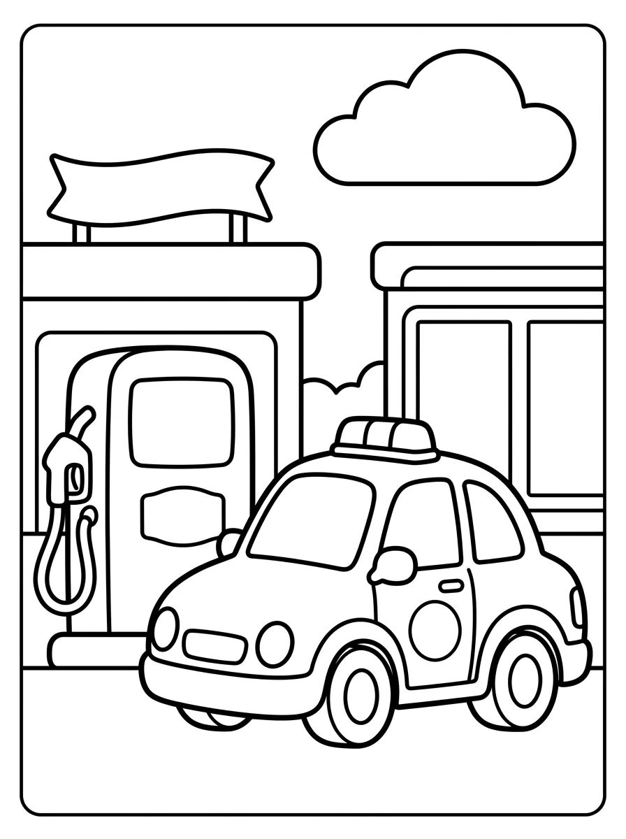 Carro de Polícia no Posto de Gasolina para colorir Desenho de Carro de Polícia no Posto de Gasolina para colorir e imprimir grátis