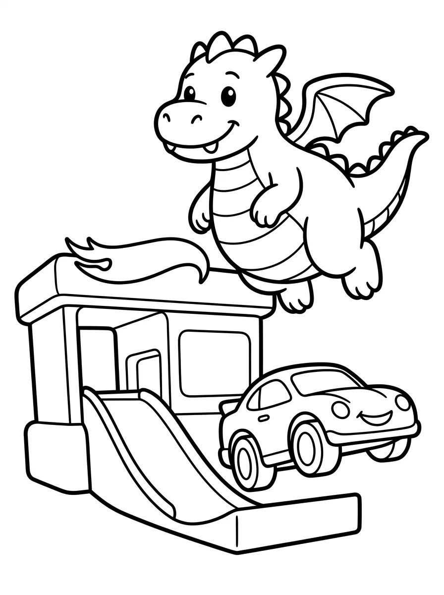 Carro Radical e o Dragão Fofo para colorir Desenho de Carro Radical e o Dragão Fofo para colorir e imprimir grátis