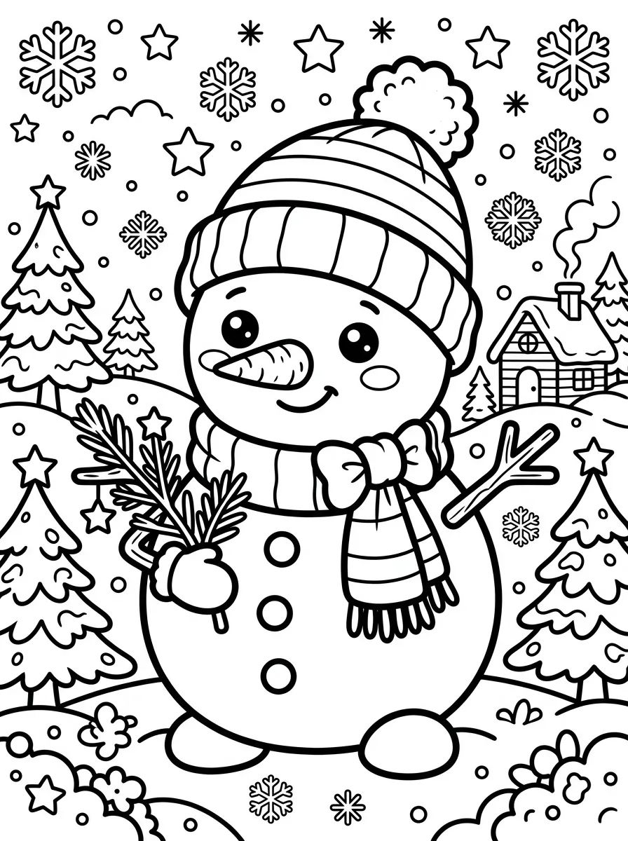 Boneco de Neve Kawaii para colorir Desenho de Boneco de Neve Kawaii para colorir e imprimir grátis