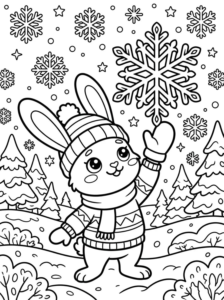 Coelhinho e Flocos de Neve para colorir Desenho de Coelhinho e Flocos de Neve para colorir e imprimir grátis