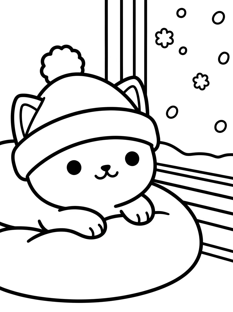 Gatinho Agasalhado na Janela para colorir Desenho de Gatinho Agasalhado na Janela para colorir e imprimir grátis