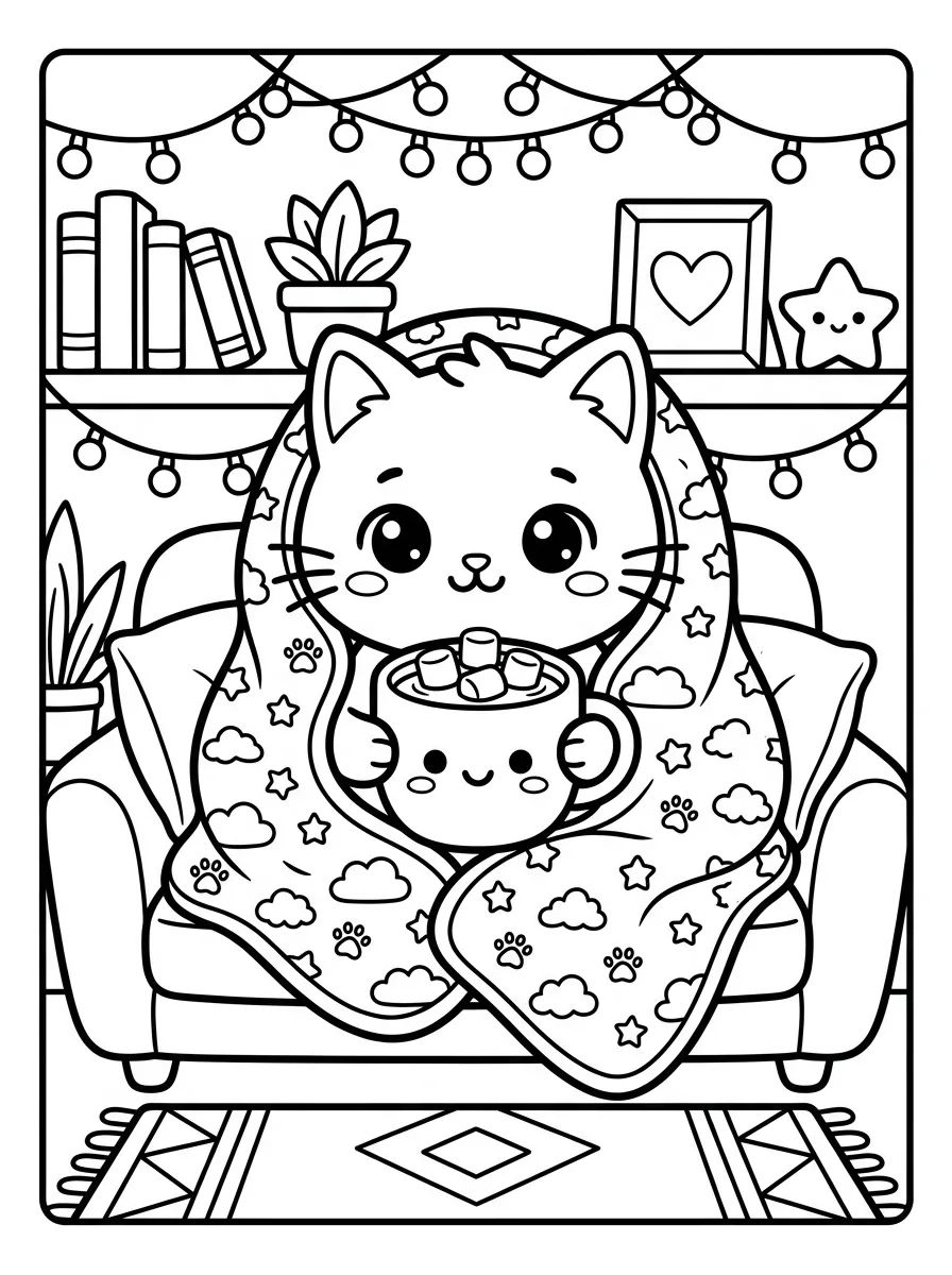 Gatinho e Chocolate Quente para colorir Desenho de Gatinho e Chocolate Quente para colorir e imprimir grátis