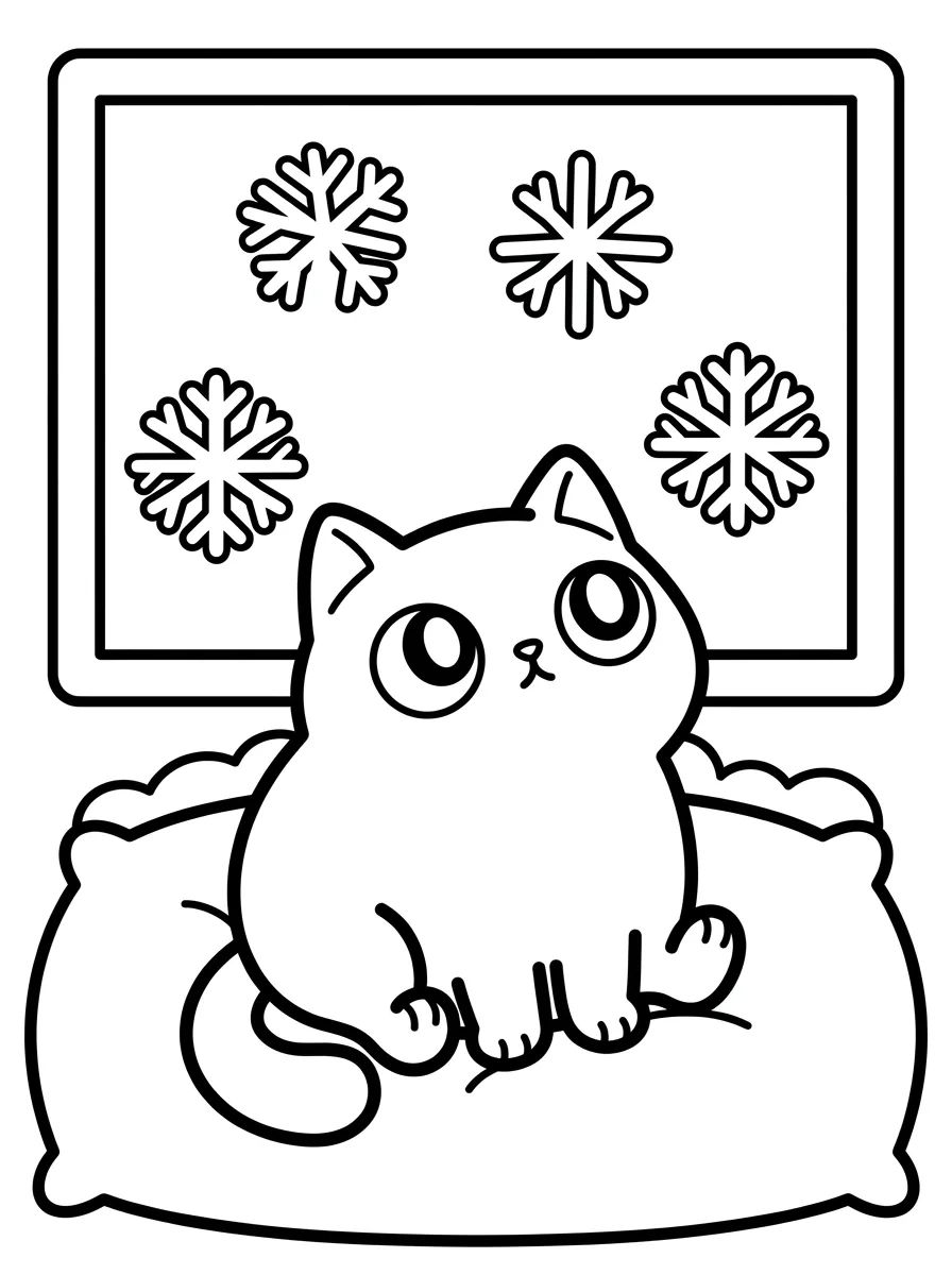 Gatinho Vendo a Neve Cair para colorir Desenho de Gatinho Vendo a Neve Cair para colorir e imprimir grátis