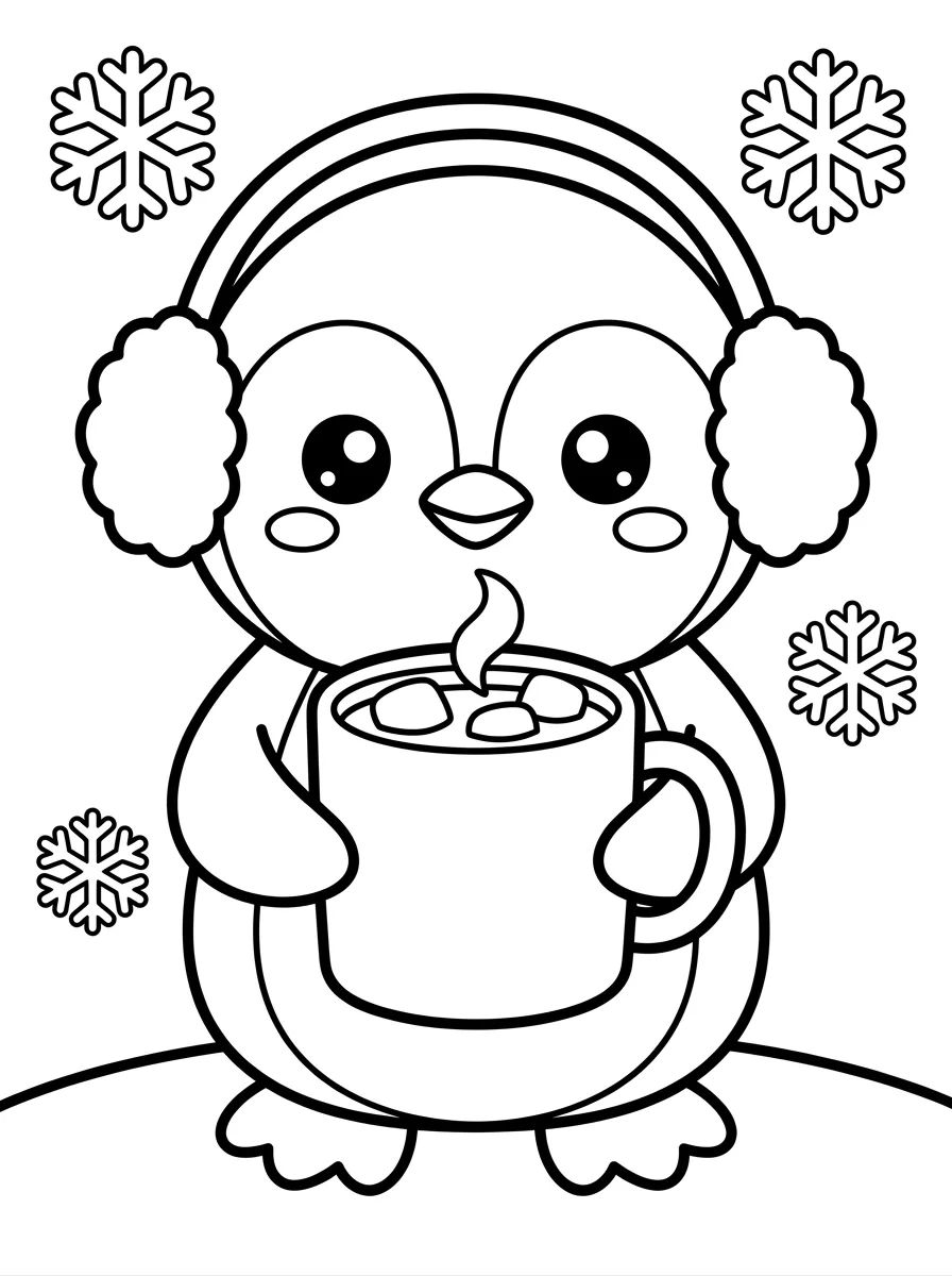 Pinguim com Chocolate Quente para colorir Desenho de Pinguim com Chocolate Quente para colorir e imprimir grátis