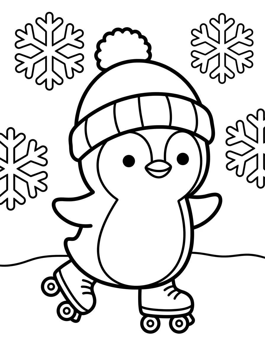 Pinguim com Gorro e Patins para colorir Desenho de Pinguim com Gorro e Patins para colorir e imprimir grátis