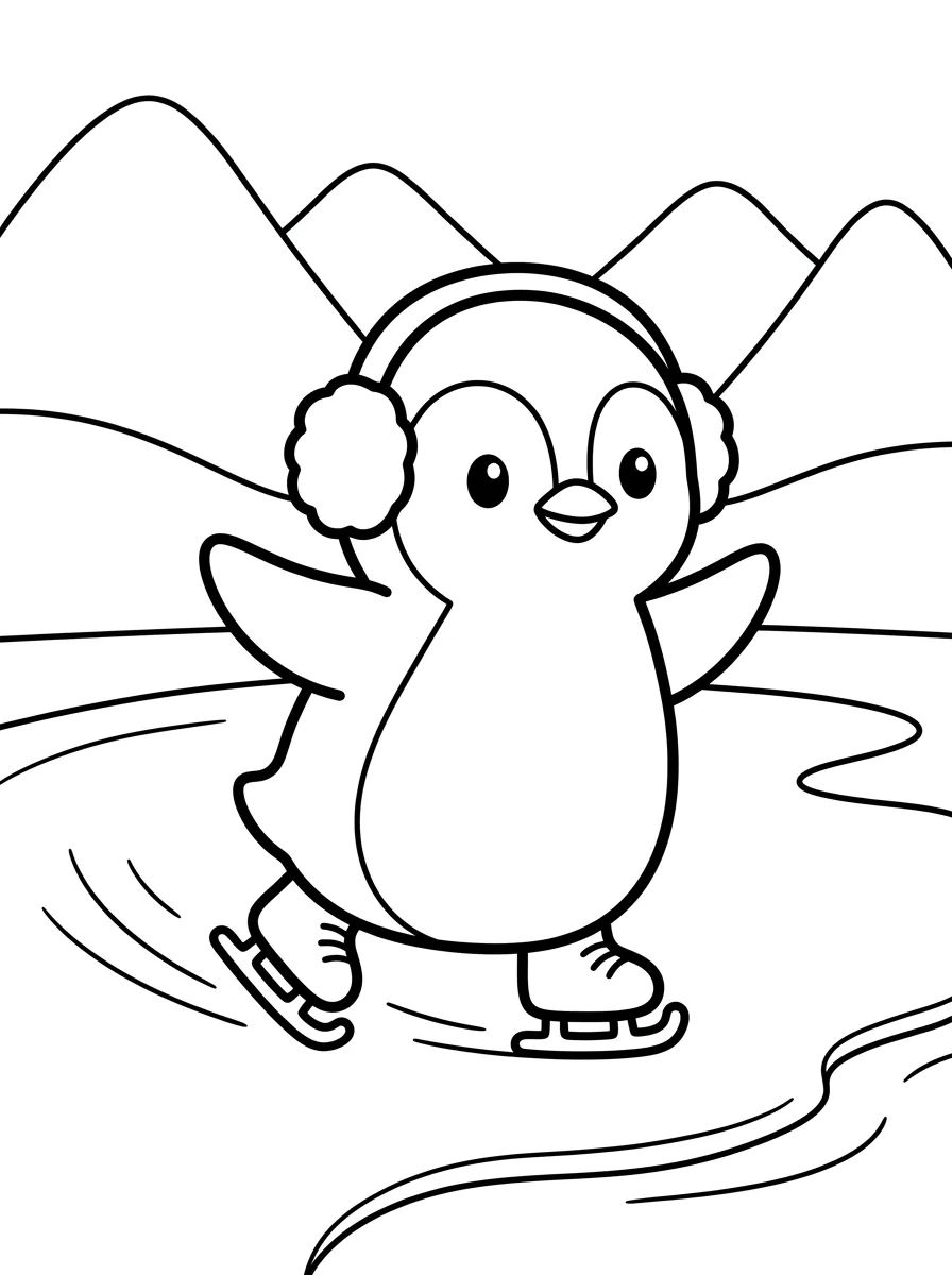 Pinguim Deslizando no Gelo para colorir Desenho de Pinguim Deslizando no Gelo para colorir e imprimir grátis