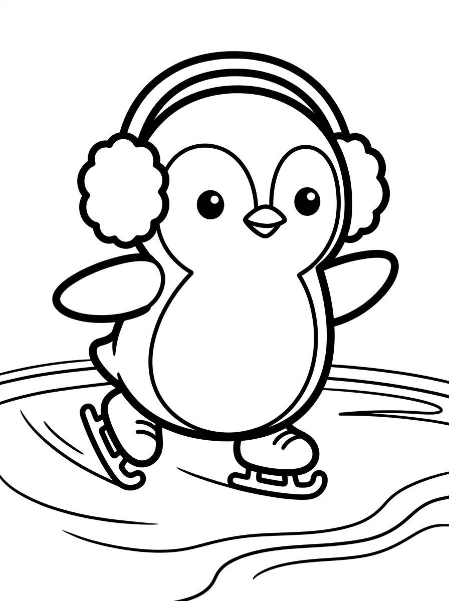 Pinguim Fofo Patinando no Gelo para colorir Desenho de Pinguim Fofo Patinando no Gelo para colorir e imprimir grátis