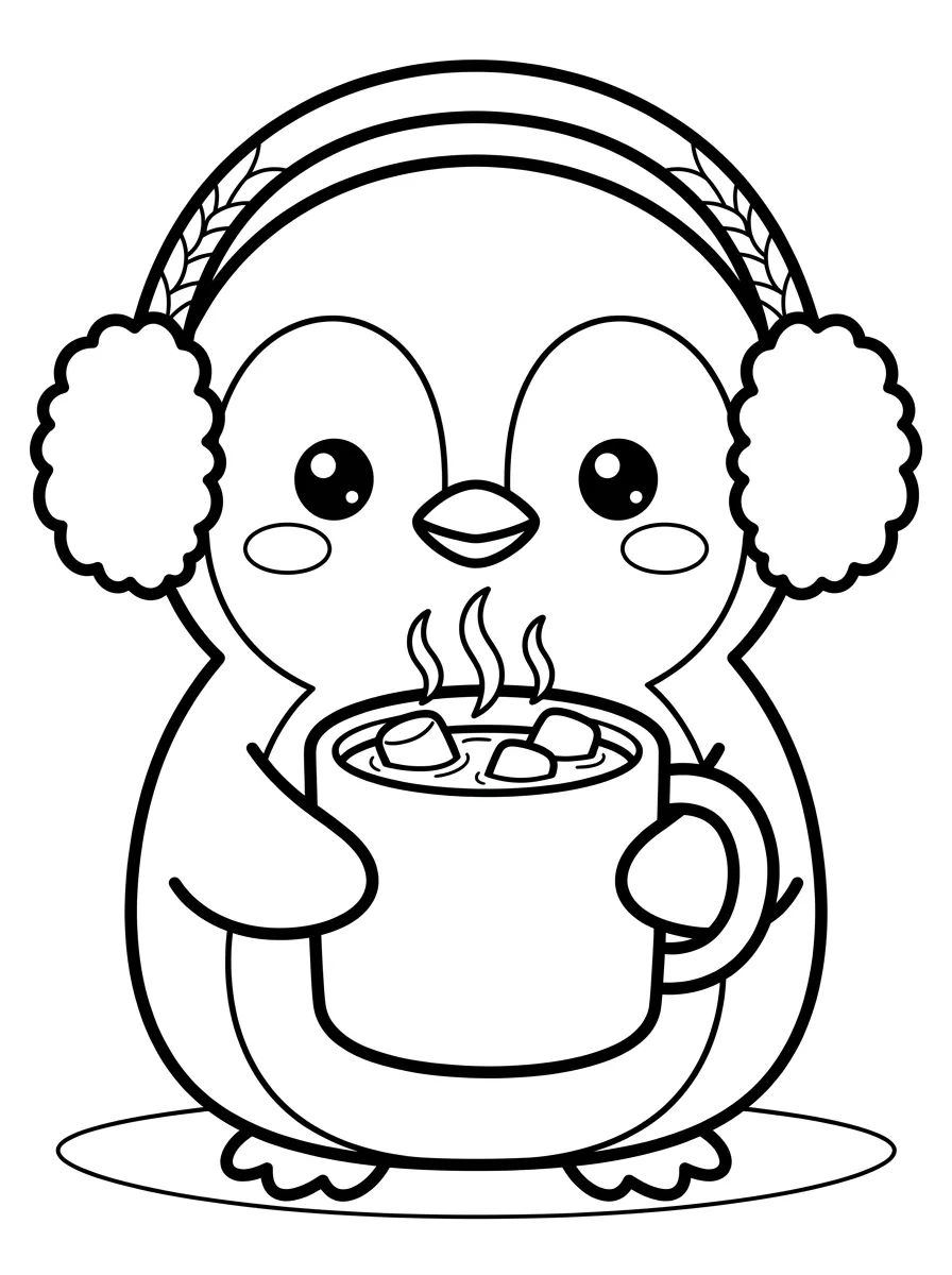 Pinguim Fofo Tomando Chocolate Quente para colorir Desenho de Pinguim Fofo Tomando Chocolate Quente para colorir e imprimir grátis