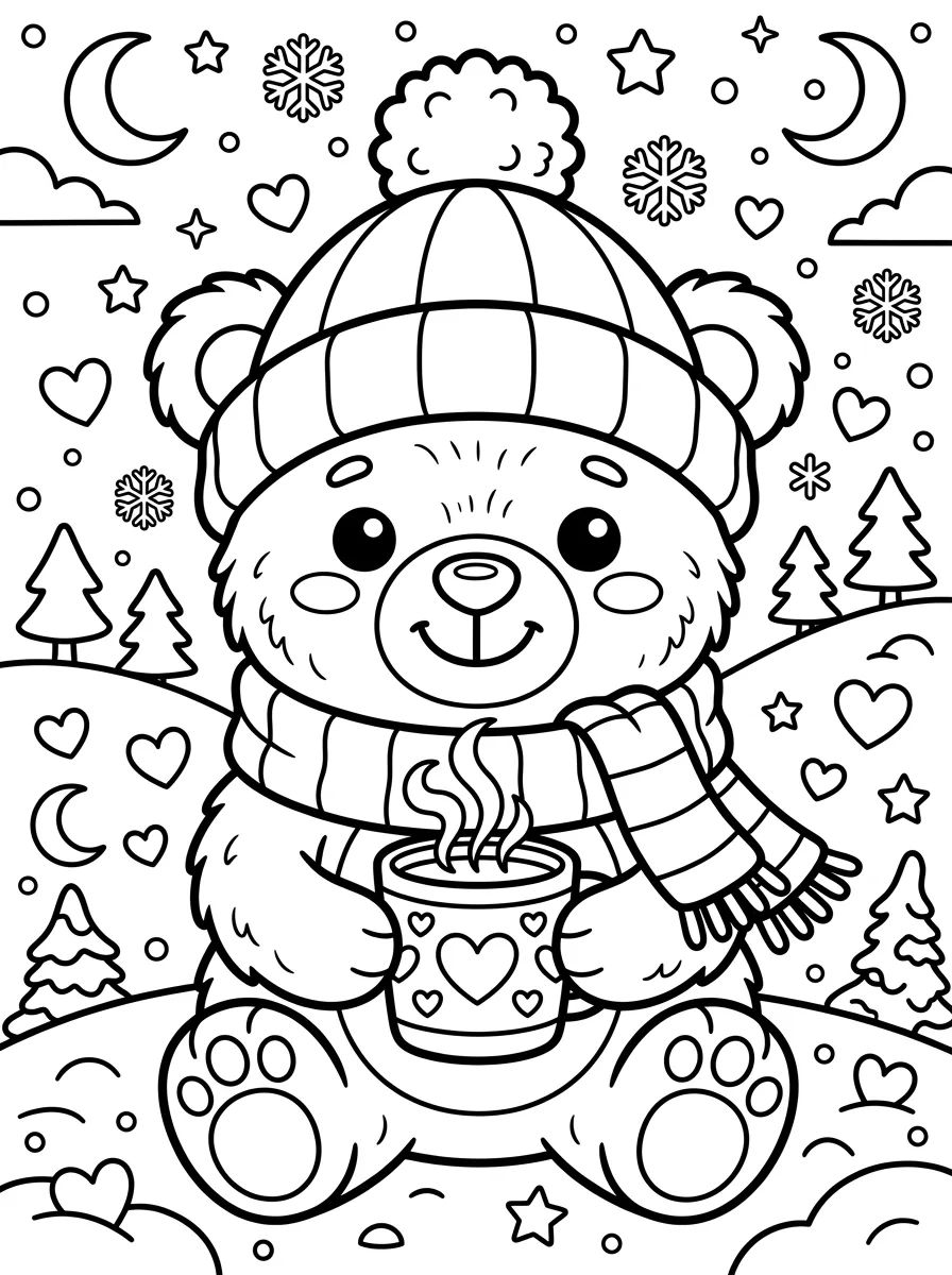 Ursinho Fofo de Cachecol para colorir Desenho de Ursinho Fofo de Cachecol para colorir e imprimir grátis