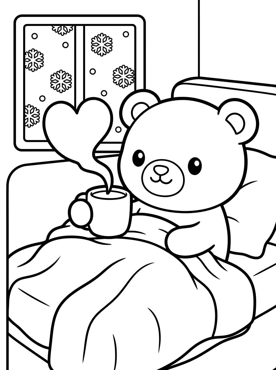 Ursinho Fofo na Cama no Inverno para colorir Desenho de Ursinho Fofo na Cama no Inverno para colorir e imprimir grátis