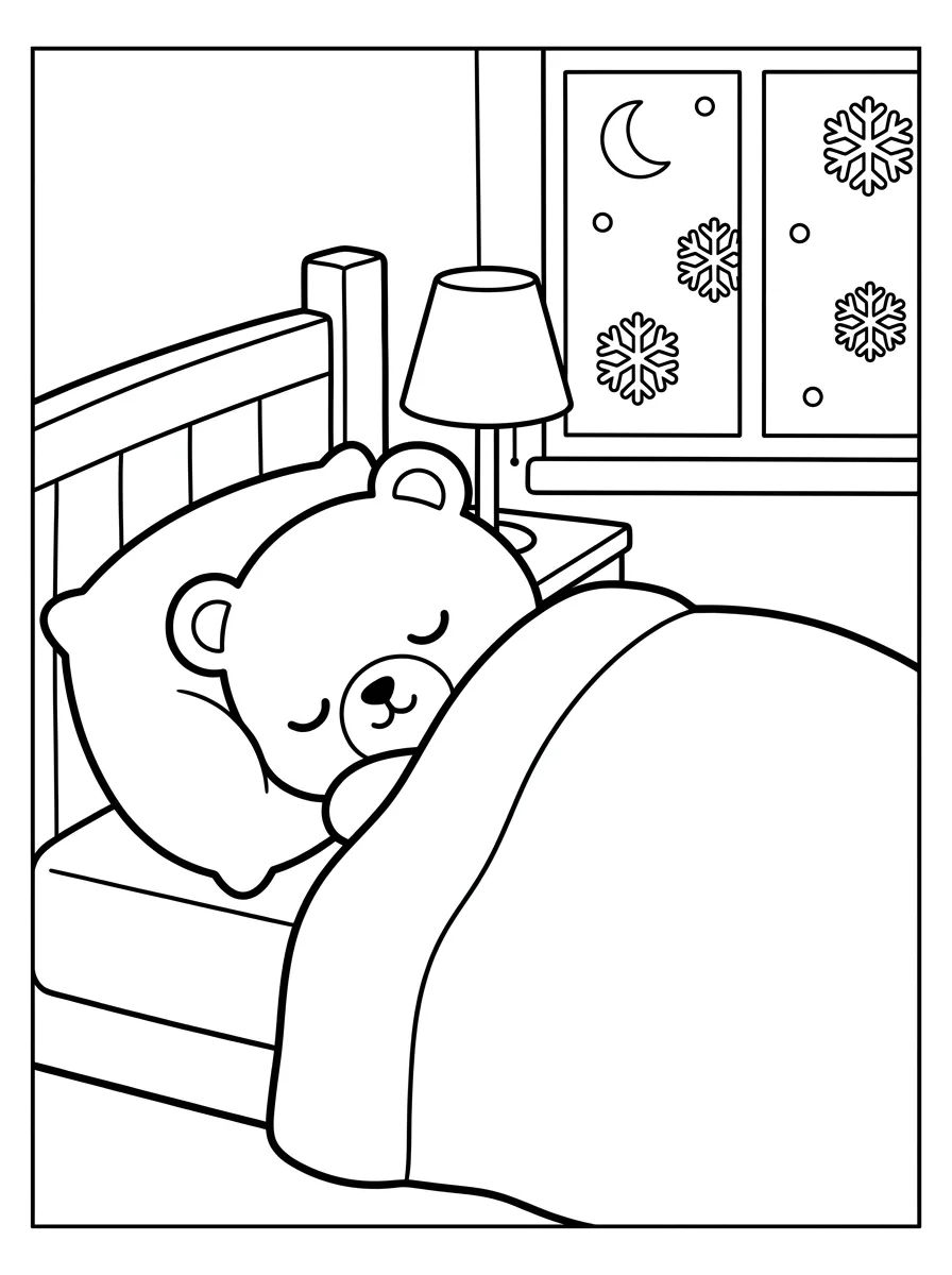 Ursinho Hibernando na Cama para colorir Desenho de Ursinho Hibernando na Cama para colorir e imprimir grátis