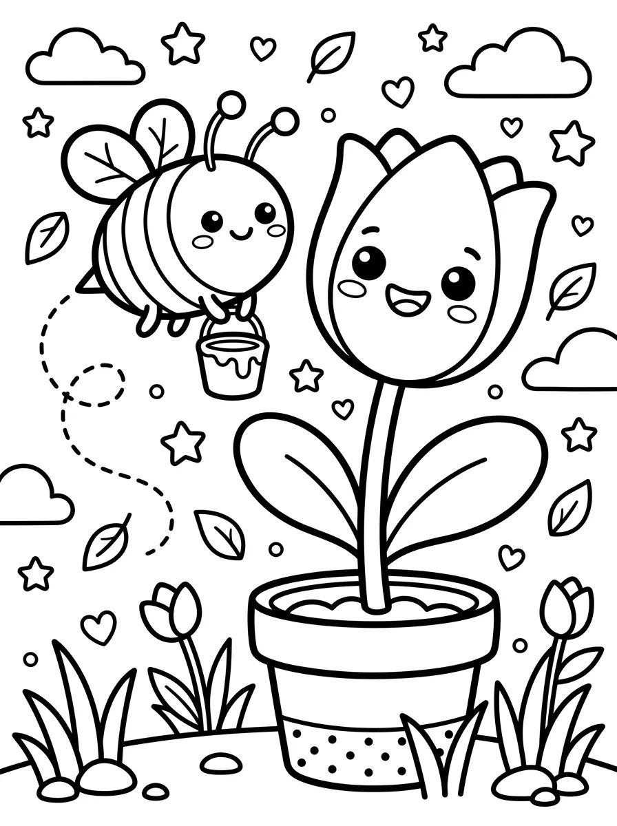 Abelhinha e Tulipa Sorridente para colorir Desenho de Abelhinha e Tulipa Sorridente para colorir e imprimir grátis