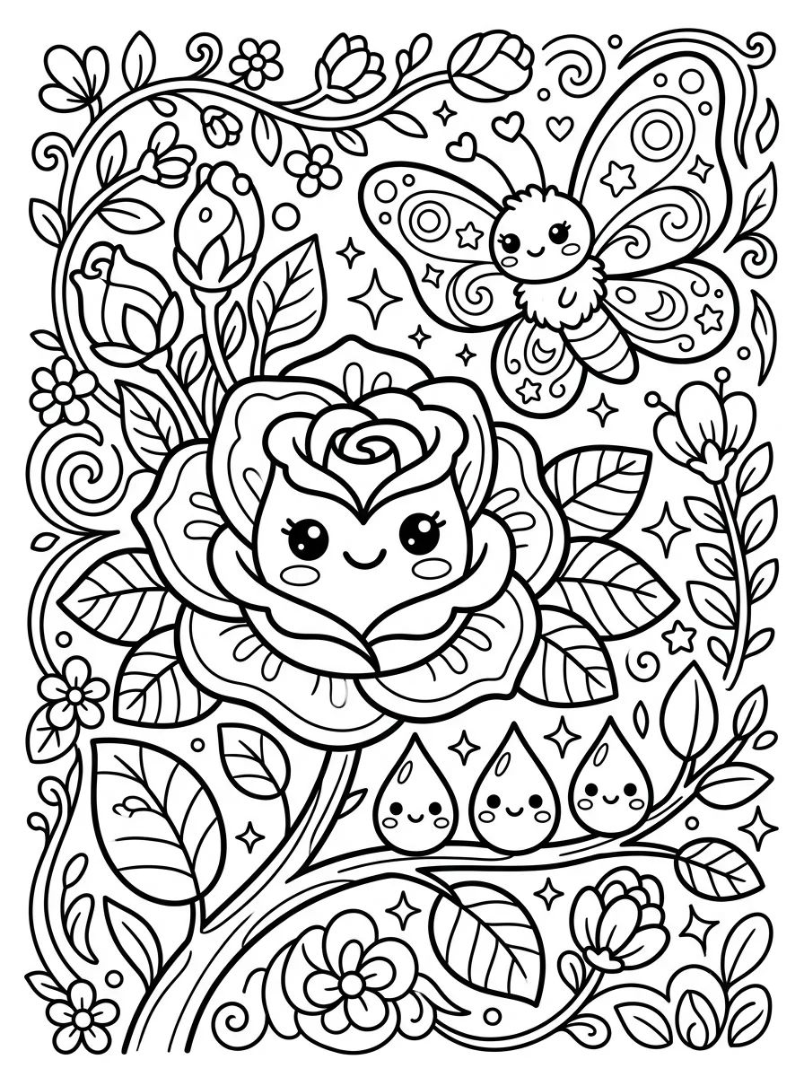 Butterfly on the Enchanted Rose para colorir Desenho de Butterfly on the Enchanted Rose para colorir e imprimir grátis