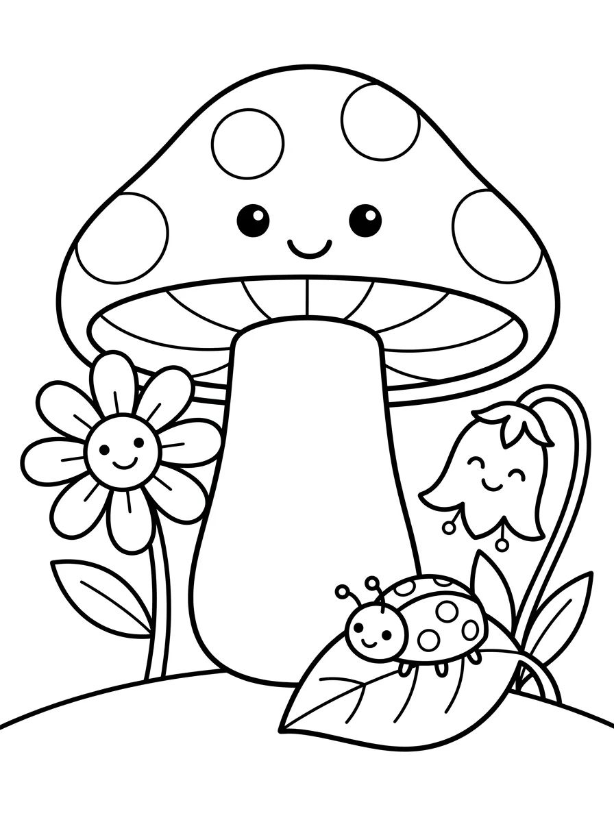 Cogumelo Fofo com Flores do Campo para colorir Desenho de Cogumelo Fofo com Flores do Campo para colorir e imprimir grátis