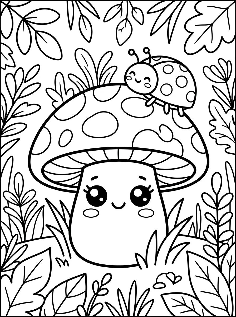 Cogumelo Fofo com Joaninha para colorir Desenho de Cogumelo Fofo com Joaninha para colorir e imprimir grátis