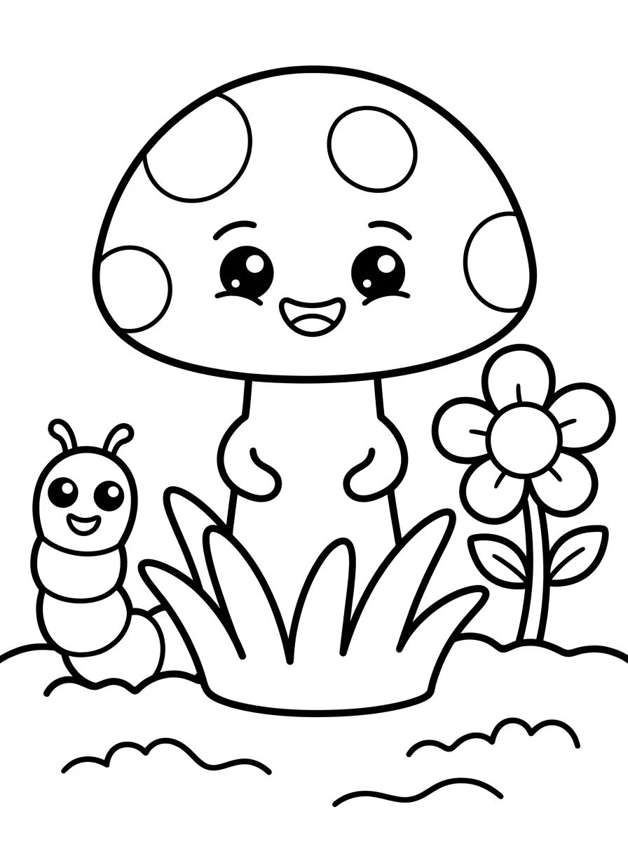 Cogumelo Fofo no Canteiro de Flores para colorir Desenho de Cogumelo Fofo no Canteiro de Flores para colorir e imprimir grátis