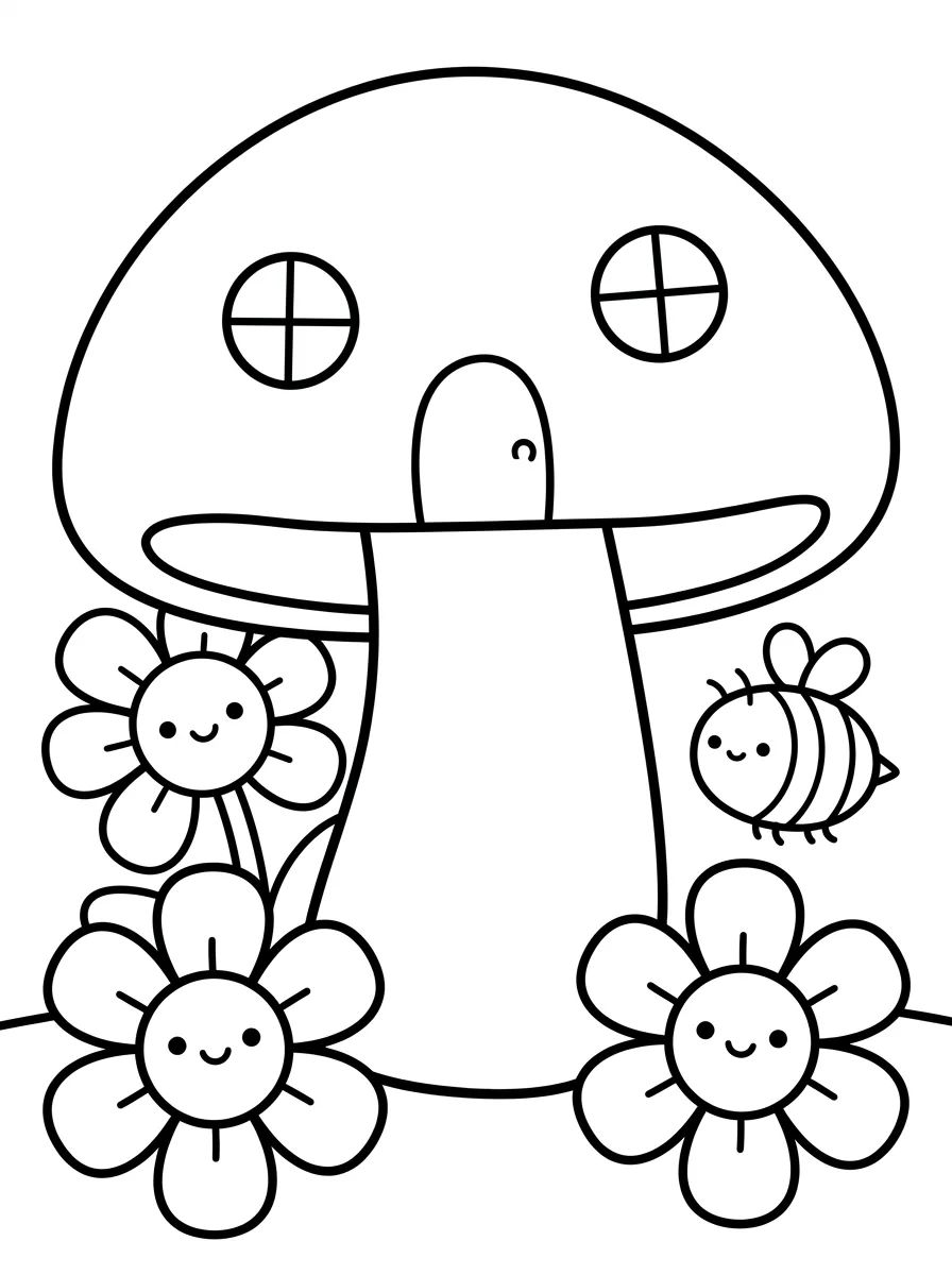 Cogumelo Mágico e Flores de Jardim para colorir Desenho de Cogumelo Mágico e Flores de Jardim para colorir e imprimir grátis