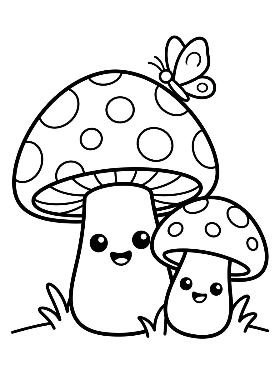 Mushrooms and Butterfly para colorir Desenho de Mushrooms and Butterfly para colorir e imprimir grátis