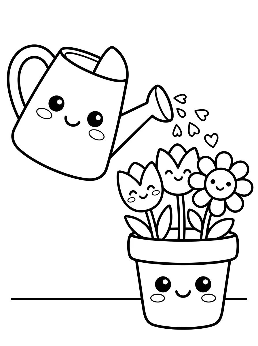 Regador Mágico e Flores no Vaso para colorir Desenho de Regador Mágico e Flores no Vaso para colorir e imprimir grátis