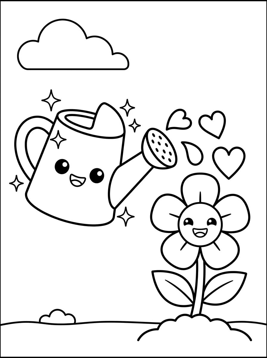Regador Mágico e Florzinha Feliz para colorir Desenho de Regador Mágico e Florzinha Feliz para colorir e imprimir grátis