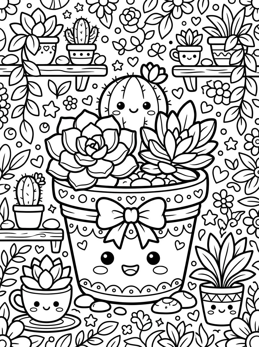 Vasinho de Suculentas Fofas para colorir Desenho de Vasinho de Suculentas Fofas para colorir e imprimir grátis