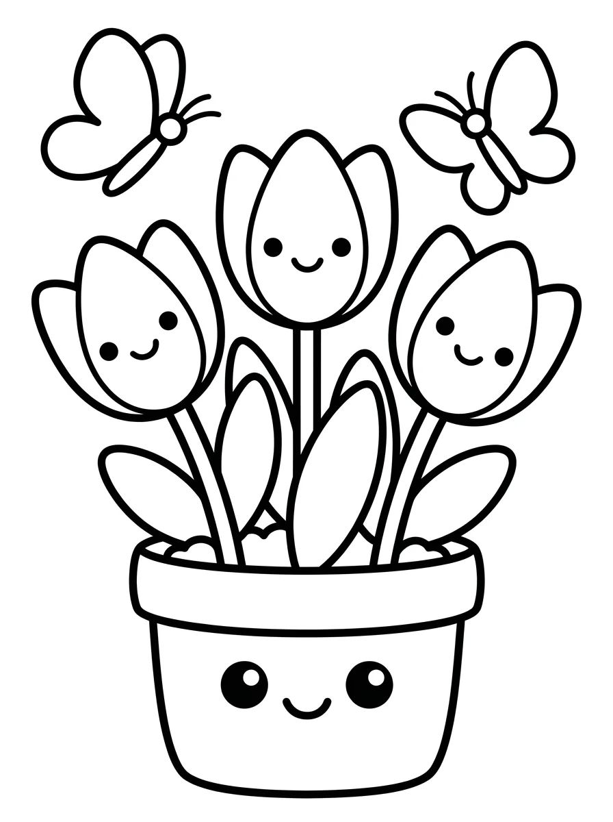 Vasinho de Tulipas Fofas para colorir Desenho de Vasinho de Tulipas Fofas para colorir e imprimir grátis