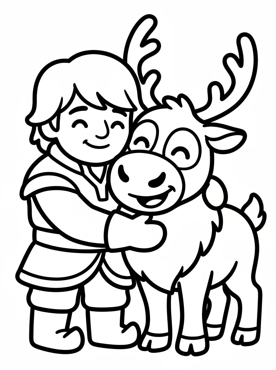 Kristoff Abraçando o Sven para colorir Desenho de Kristoff Abraçando o Sven para colorir e imprimir grátis