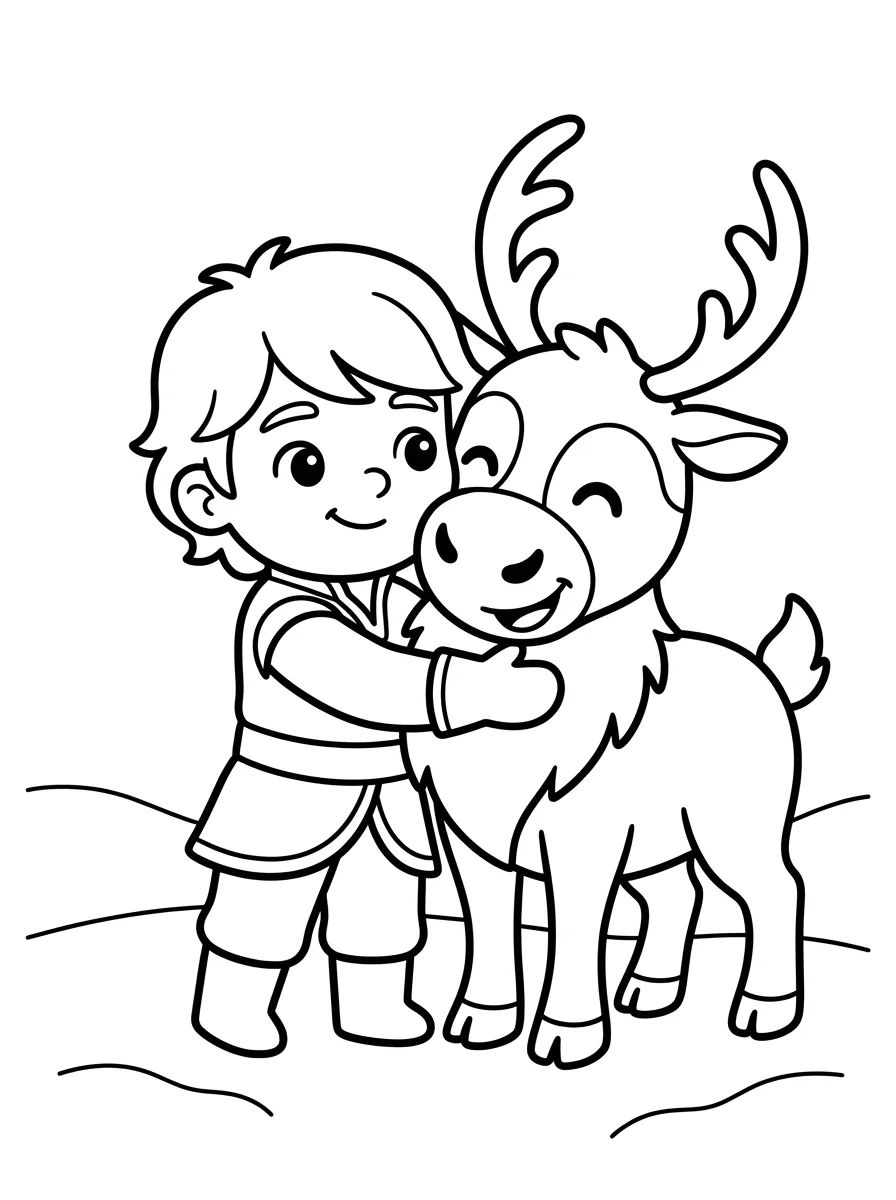 Kristoff Abraçando o Sven para colorir Desenho de Kristoff Abraçando o Sven para colorir e imprimir grátis