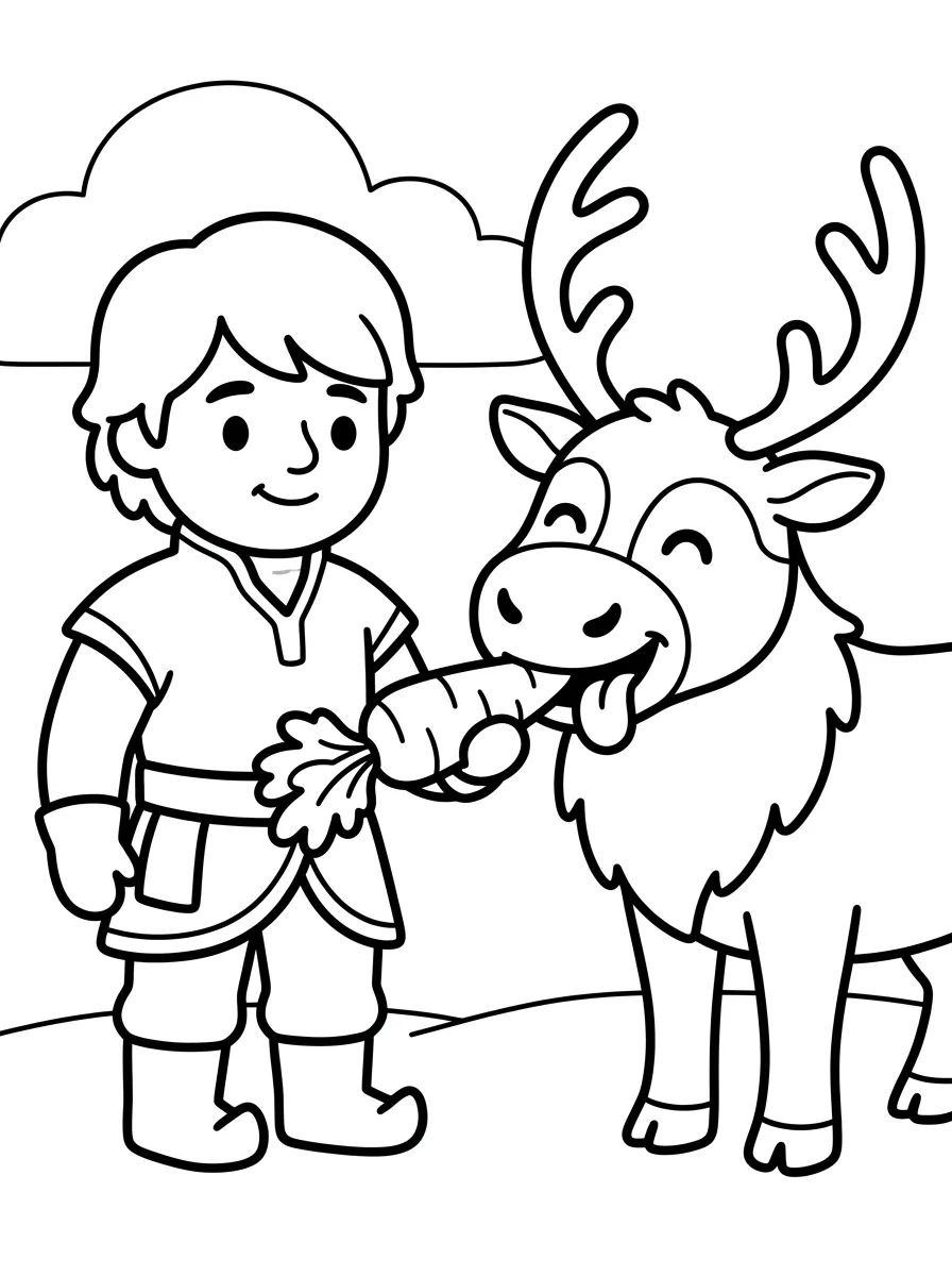 Kristoff Alimentando Sven com Cenoura para colorir Desenho de Kristoff Alimentando Sven com Cenoura para colorir e imprimir grátis