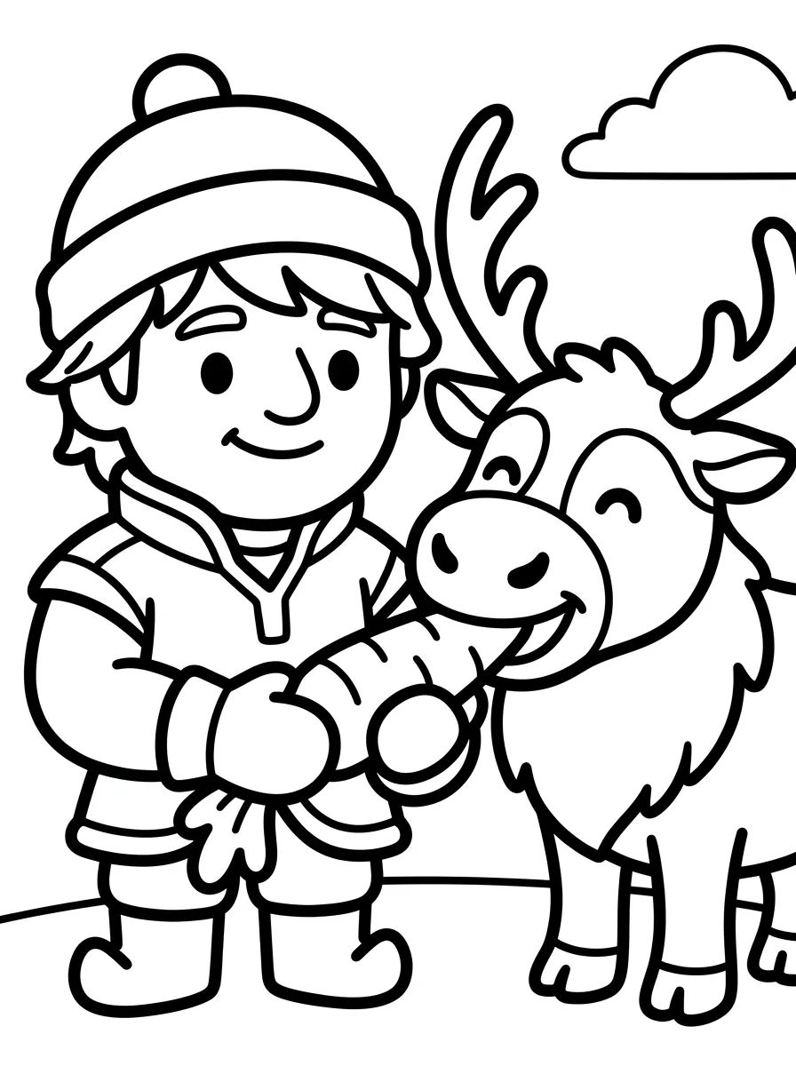 Kristoff e Sven Comendo Cenoura para colorir Desenho de Kristoff e Sven Comendo Cenoura para colorir e imprimir grátis