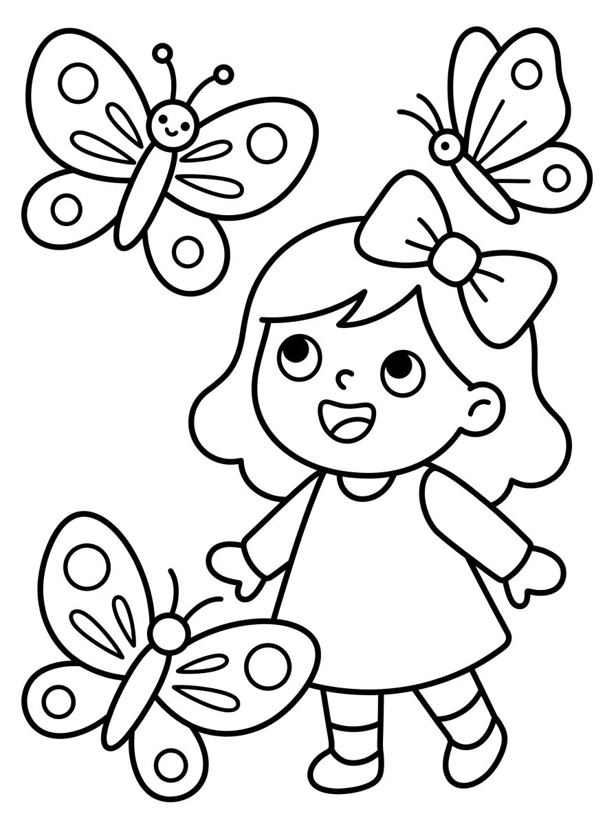Lila Brincando com Borboletas para colorir Desenho de Lila Brincando com Borboletas para colorir e imprimir grátis