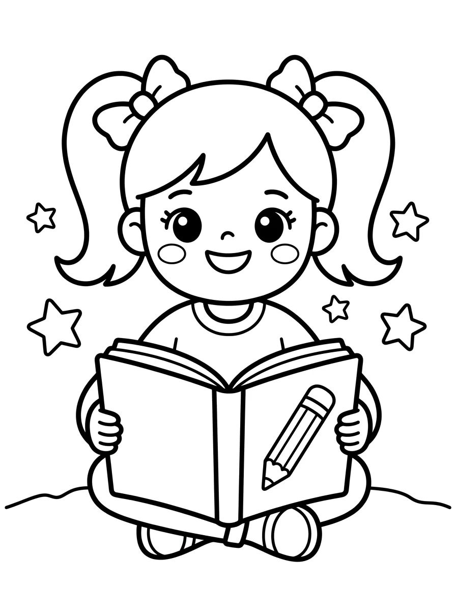Lila Estudando com Livro da Escola para colorir Desenho de Lila Estudando com Livro da Escola para colorir e imprimir grátis