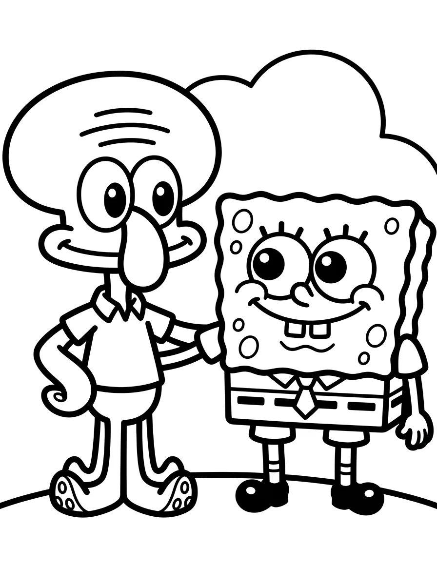 Lula Molusco e Bob Esponja Fofos para colorir Desenho de Lula Molusco e Bob Esponja Fofos para colorir e imprimir grátis