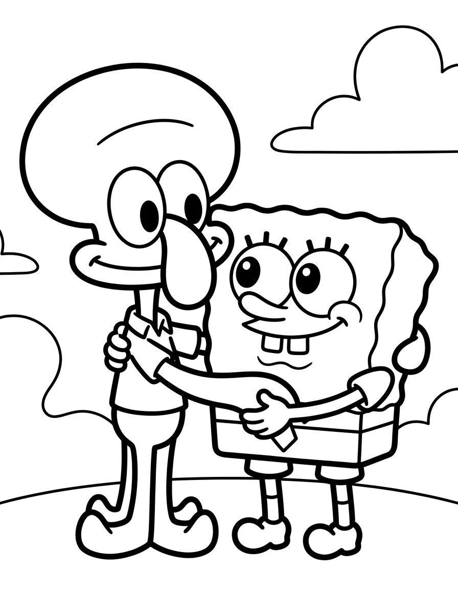 Lula Molusco e Bob Esponja Sorrindo para colorir Desenho de Lula Molusco e Bob Esponja Sorrindo para colorir e imprimir grátis