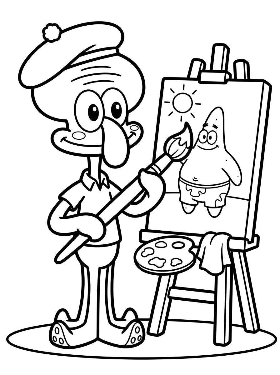 Lula Molusco Pintando um Quadro para colorir Desenho de Lula Molusco Pintando um Quadro para colorir e imprimir grátis