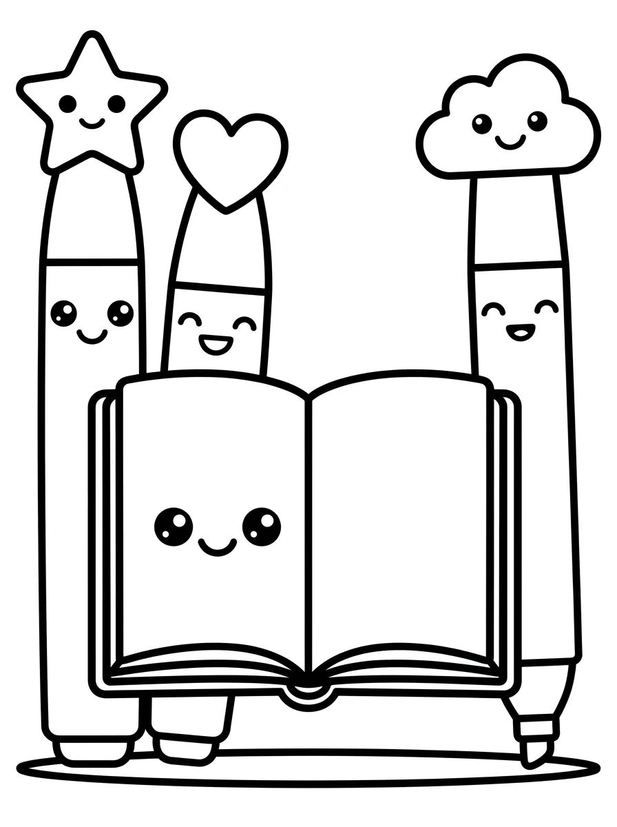 Caderno Fofo com Canetinhas para colorir Desenho de Caderno Fofo com Canetinhas para colorir e imprimir grátis