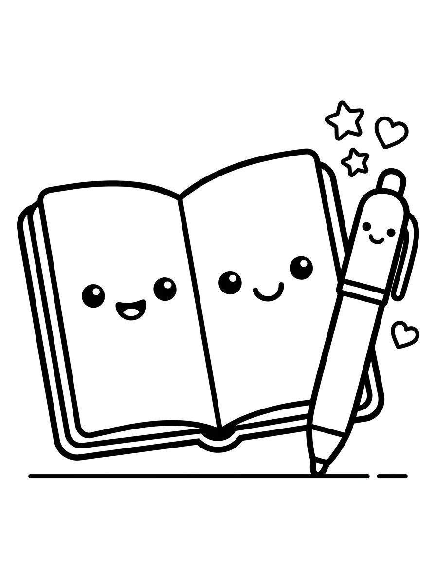 Caderno Fofo e Caneta para colorir Desenho de Caderno Fofo e Caneta para colorir e imprimir grátis