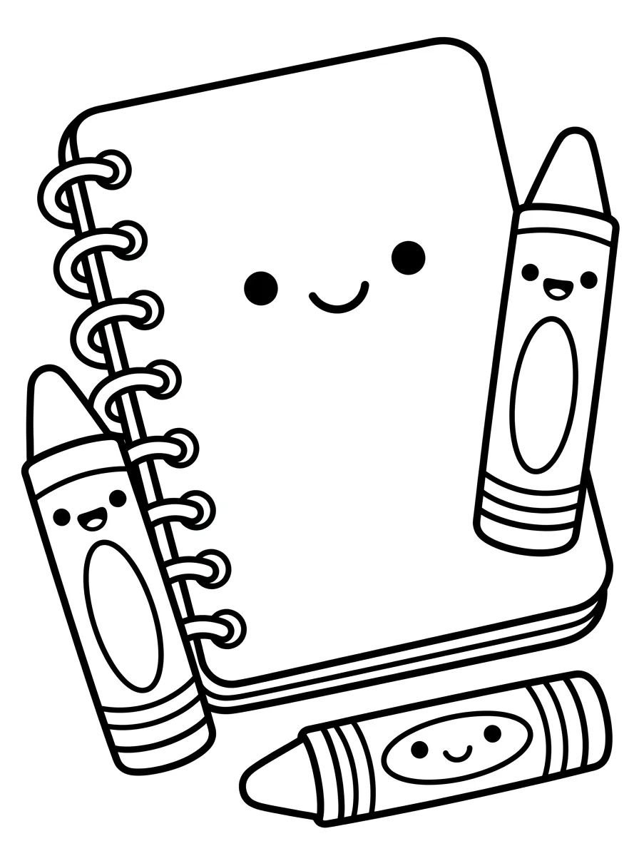Caderno Fofo e Gizes de Cera para colorir Desenho de Caderno Fofo e Gizes de Cera para colorir e imprimir grátis