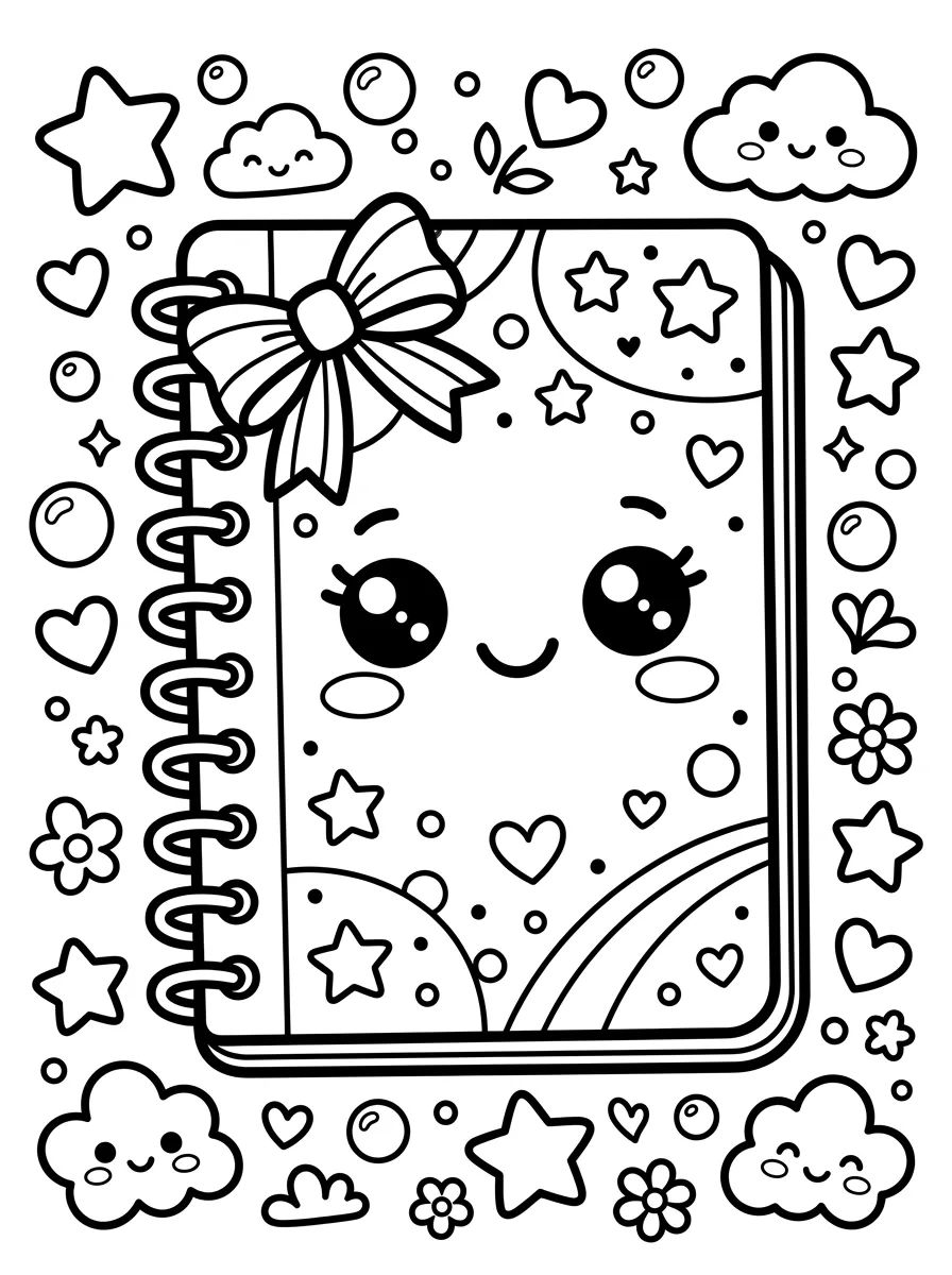 Caderno Sorridente Kawaii para colorir Desenho de Caderno Sorridente Kawaii para colorir e imprimir grátis