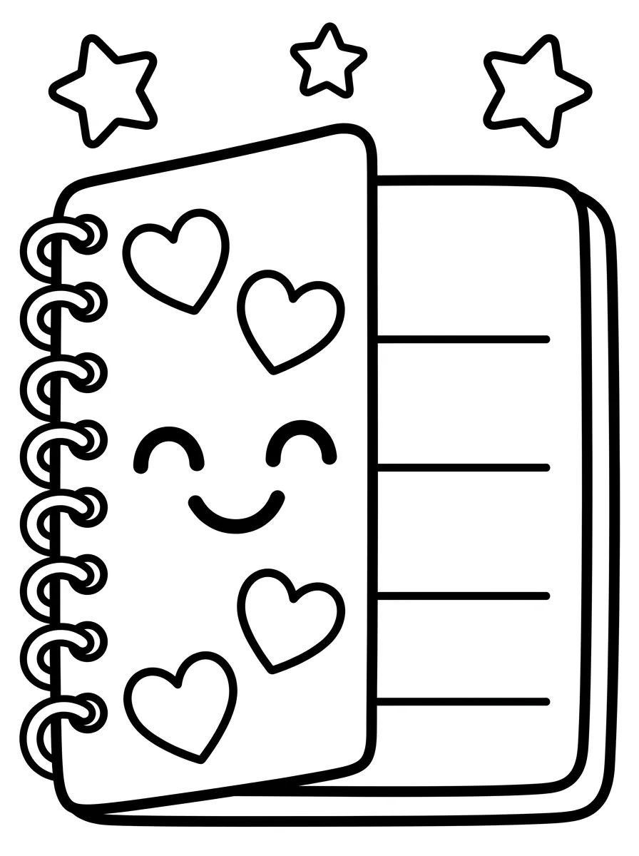 Caderno Sorridente Kawaii para colorir Desenho de Caderno Sorridente Kawaii para colorir e imprimir grátis