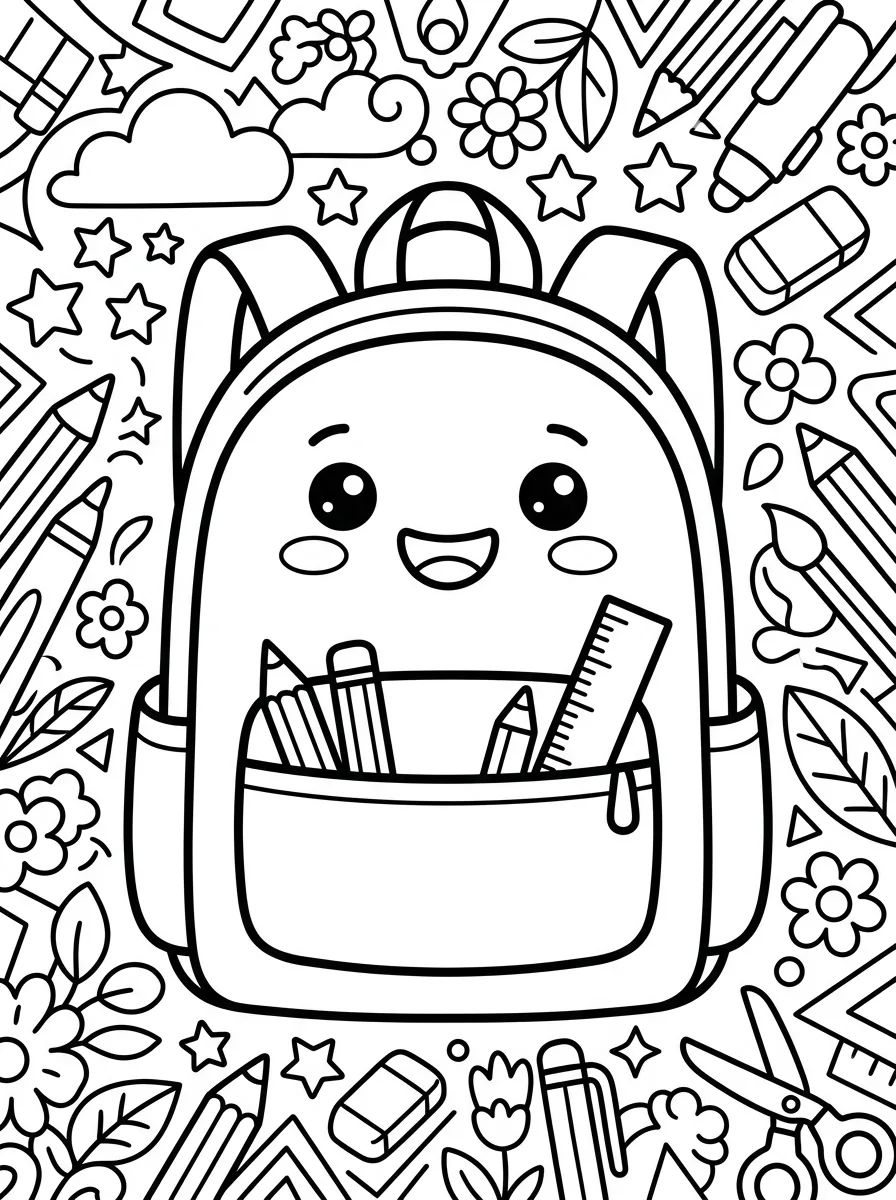 Mochila Escolar Sorridente para colorir Desenho de Mochila Escolar Sorridente para colorir e imprimir grátis