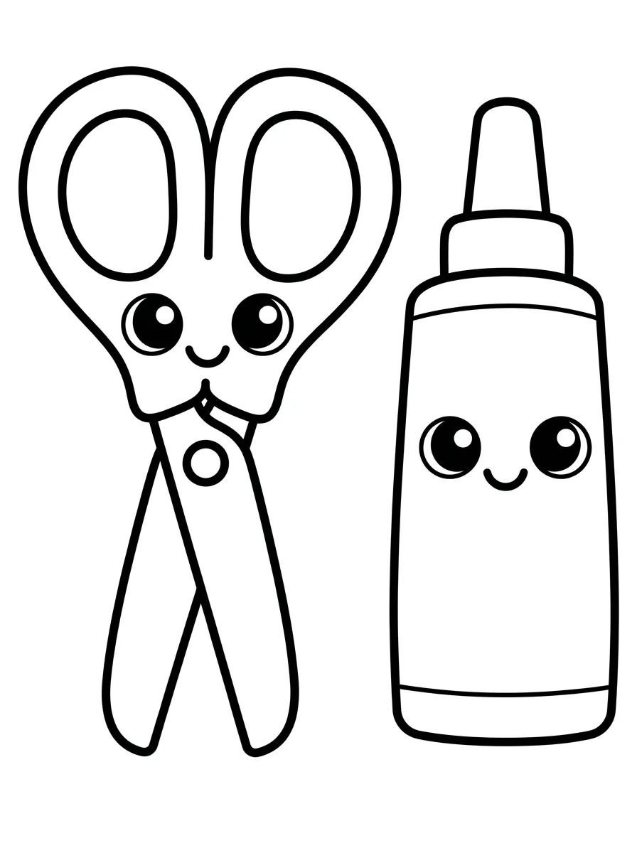 Kawaii Scissors and Glue Bottle para colorir Desenho de Kawaii Scissors and Glue Bottle para colorir e imprimir grátis