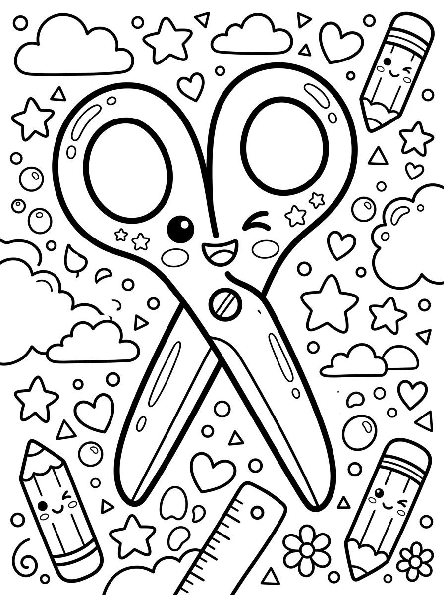 Cute School Scissors para colorir Desenho de Cute School Scissors para colorir e imprimir grátis